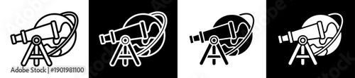 Astronomy SIcon In Flat Version On Black And White Background