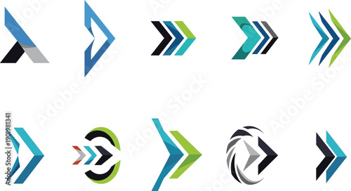 Abstract Arrow Logo Vector Set with Modern Directional Shapes Forward Symbols Technology Branding and Corporate Identity Designs