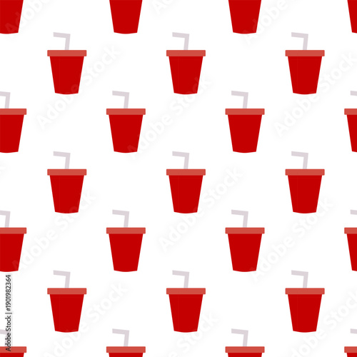 Red Soda Cup. Vector Pattern Seamless for Beverage Packaging and Cafe Design.
