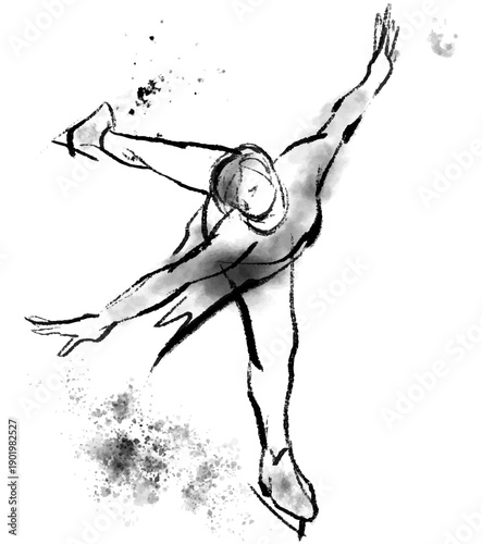 華麗なフィギュアスケートのイラスト、美しく着氷するフィギュアスケーターのイラスト