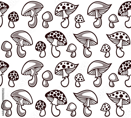 Seamless background with forest mushrooms.