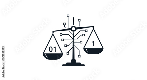 Binary Code Balance Scale Illustration.