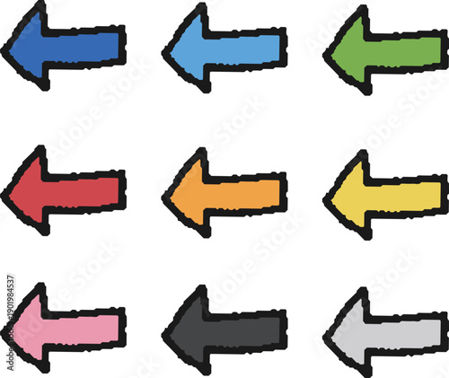 カラフルな矢印の手描きイラストセット