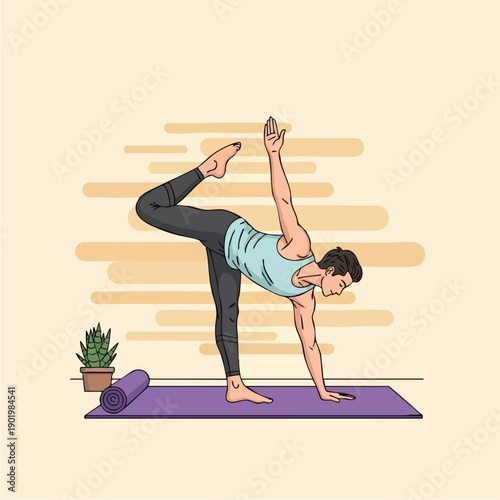 Man practicing yoga in a balanced and focused pose.