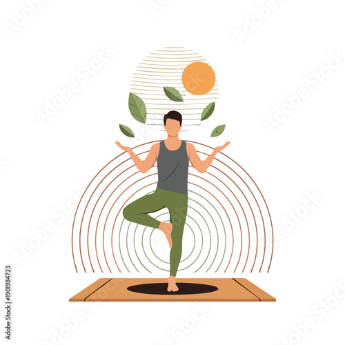 Man practicing yoga in tree pose for balance and mindfulness.