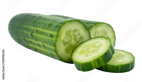 Sliced cucumber green vegetable isolated on a transparent background