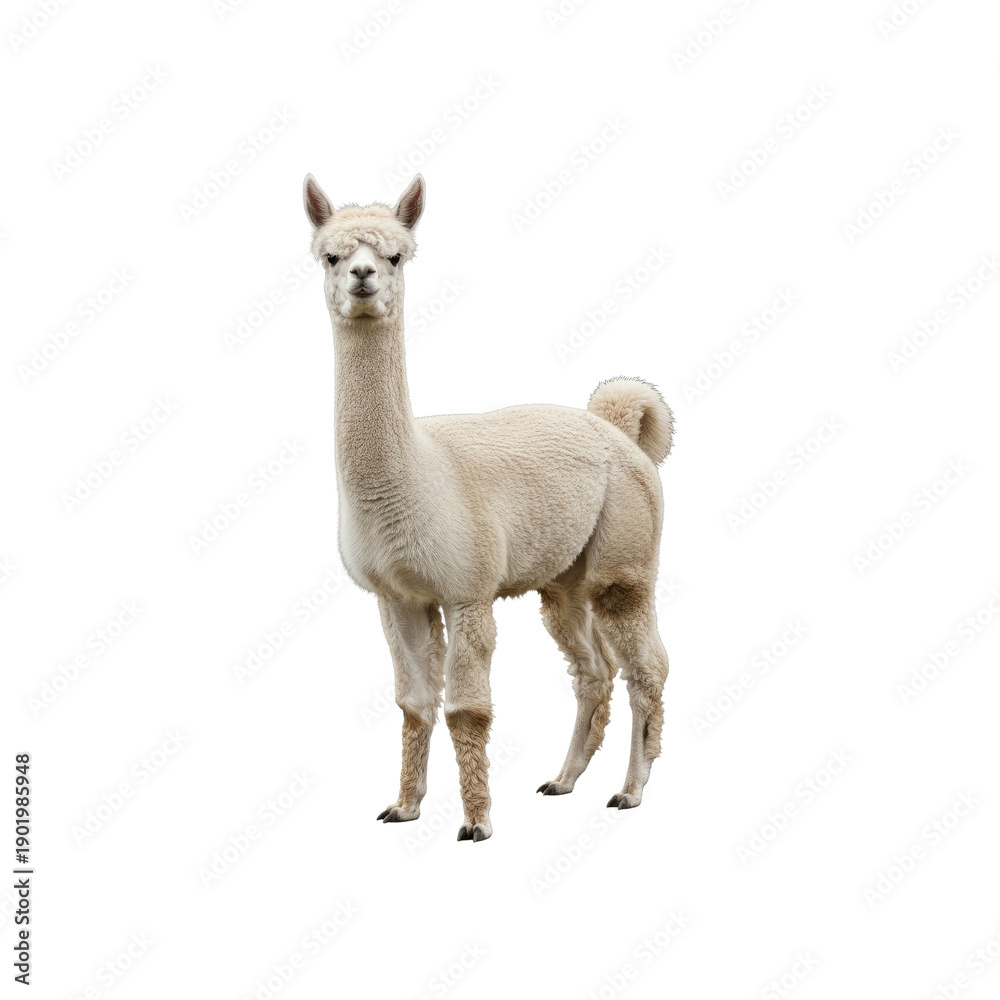 Fototapeta premium White alpaca standing On Transparent Background