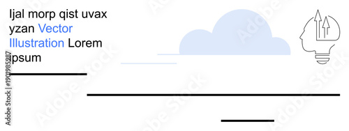 Innovation, technology, education, business growth, creativity, strategic planning. Abstract brain with arrows, cloud in background text elements. Innovation and technology concept