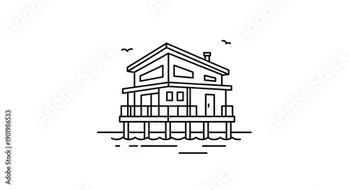 Residential House Line Illustration represents a modern home structure through clean outlines and balanced proportions. The illustration conveys stability, comfort, and everyday living in a simple vis