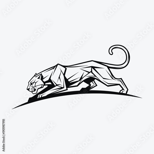 Black and white geometric of a leopard crouching on a surface