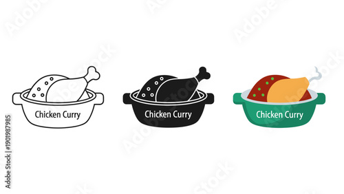 Three variations of a chicken curry dish logo Vector