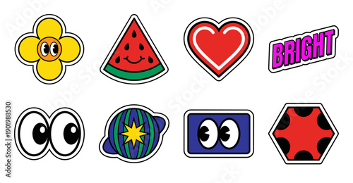 Retro Pop Art Sticker Set with Groovy Vector Graphics