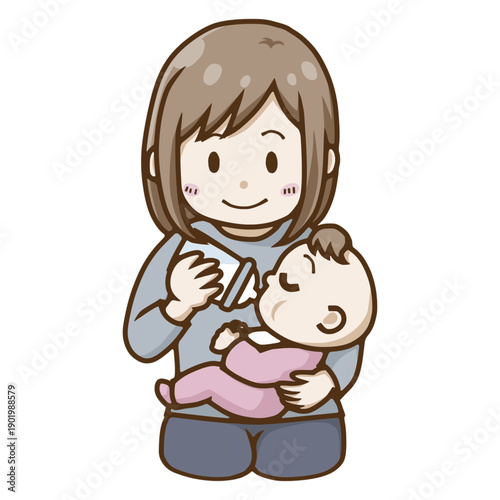 授乳する母親と赤ちゃん｜Bottle feeding baby with mother – calm parenting concept