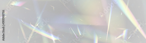 Neon diamond prism bends rainbow light through crystal glass sparkle. PNG vector lens flare captures glitter, glare, bokeh, holographic effect. Light reflections create magical depth.	