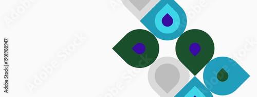 Abstract water droplets, various shades, simple design. Clean background creates modern visual impact. Minimalist aesthetic.