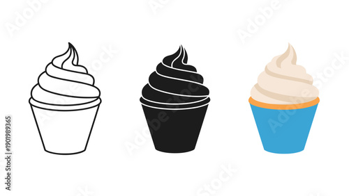 A set of three cupcake illustrations Vector