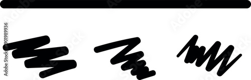 A black line with three different styles of handwritten scribbles underneath. isolated on white background, Vector