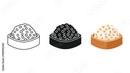A black and white drawing of three bowls of cereal Vector