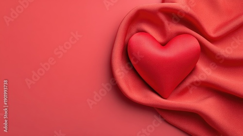 Heart Shape Object on Soft Red Fabric Background for Romantic or Love Theme Projects and Designs, Symbolizing Affection and Passion