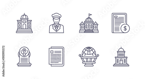Set of linear icons representing architecture and business concepts