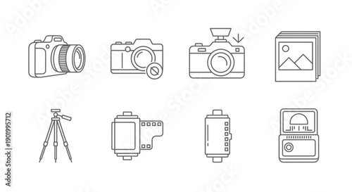 Camera icons collection vector graphics of photographic equipment set