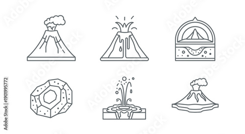 Volcano and geothermal icons vector illustrations on white background