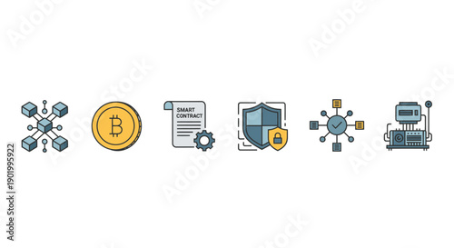 Cryptocurrency concepts illustrated with bitcoin blockchain and smart contracts