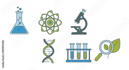 Science and research icons chemistry biology and scientific exploration elements