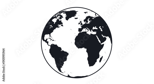 Black and white globe earth isolated on white background for global concepts