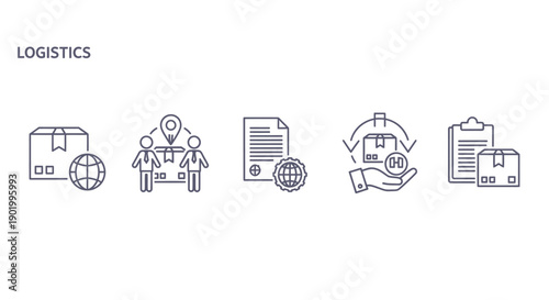 Logistics icons global shipping delivery and business operations symbols