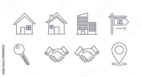 Real estate and property ownership concept icon set design on white background