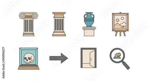 Museum icons ancient architecture artifacts paintings and scientific displays