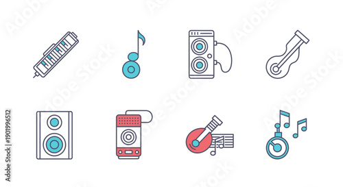 Collection of musical instruments icons on white background vector illustration