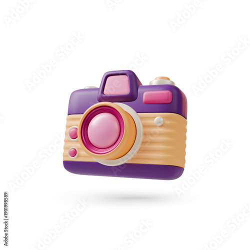 3d Colorful Photo Camera Analog Device Concept Cartoon Design Style Isolated on a White Background. Vector illustration of Photograph Equipment