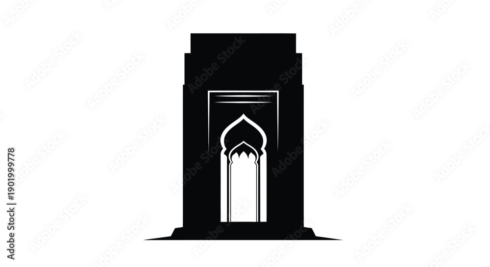 Fototapeta premium Architectural doorway silhouette with pointed arch in minimalist design