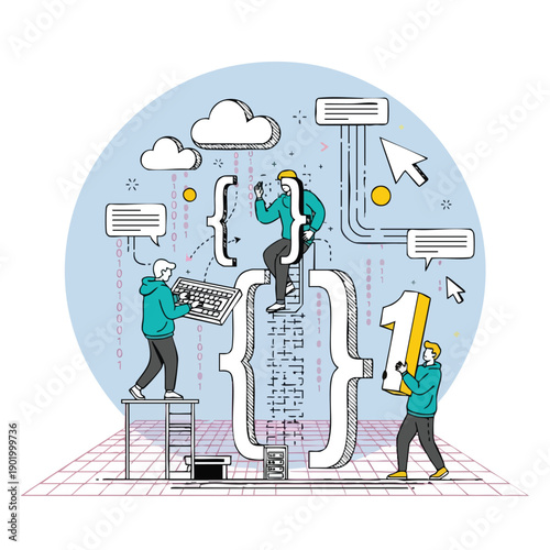 People working together on coding and software development.