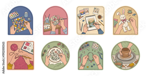Craft Hobby Sticker Set Vector Illustration Collection