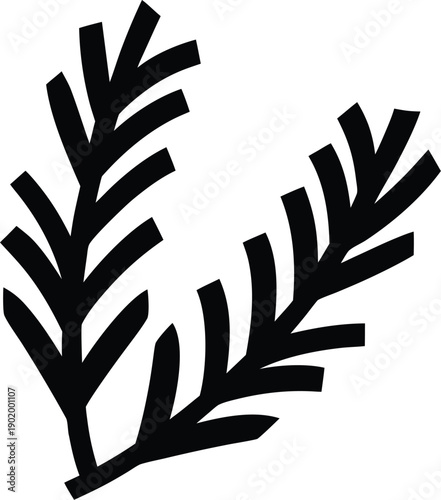 rosemary sprig needle leaves silhouette vector icon illustration on transparent background