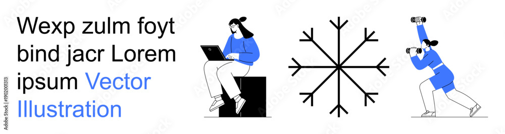 custom made wallpaper toronto digitalTechnology, winter activities, remote work, exploration, seasonal design, connectivity. Person on a laptop, snowflake and binocular user. Technology and winter activities concept