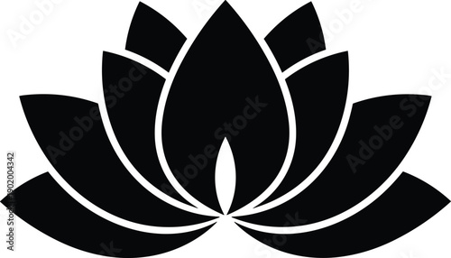 Minimalist black lotus flower silhouette logo in clean vector style isolated on white background for wellness branding logo design use