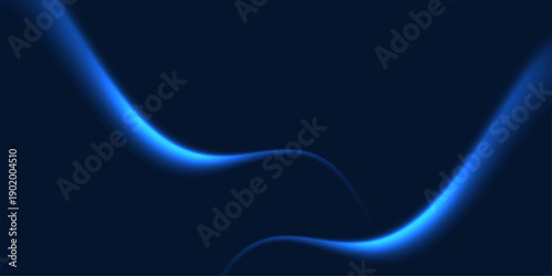 Dark blue technology background with glowing neon blue wavy lines for modern digital layouts.