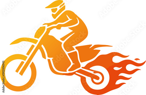 Extreme Motocross Rider Illustration with Flames