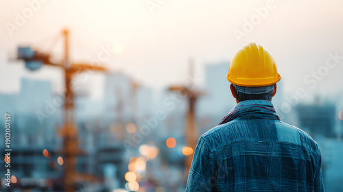 Wallpaper Mural A construction worker surveys the skyline, highlighting the importance of safety and progress in modern construction. Torontodigital.ca