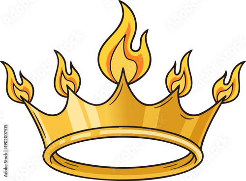Premium golden crown illustration with burning flames icon