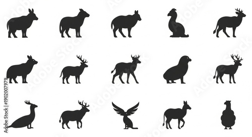 Collection of Animal Silhouettes Vector Icons.