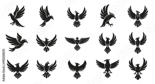 Collection of Bird Silhouettes Flying and Perched.
