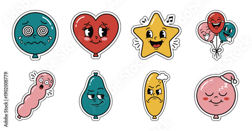 Retro Cartoon Balloon Stickers with Diverse Facial Expressions
