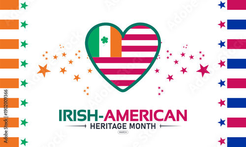 Irish American Heritage Month Vector Shamrock Celtic Knot Flag Culture St Patrick Day Heritage March Banner Design History Stock Graphic Template Illustration