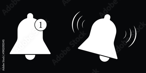 Ringing Notification Bell Icons with Message Badge. UI Notification Bell Icons, New Alert and Ringing Vector Set. Ringing bell notification alert icon symbol. Notification alert bell icons 