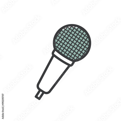Minimalist vector line art icon of a microphone, perfect for audio recording, broadcasting, podcasting, live streaming, vocal performances, and sound communication technology designs